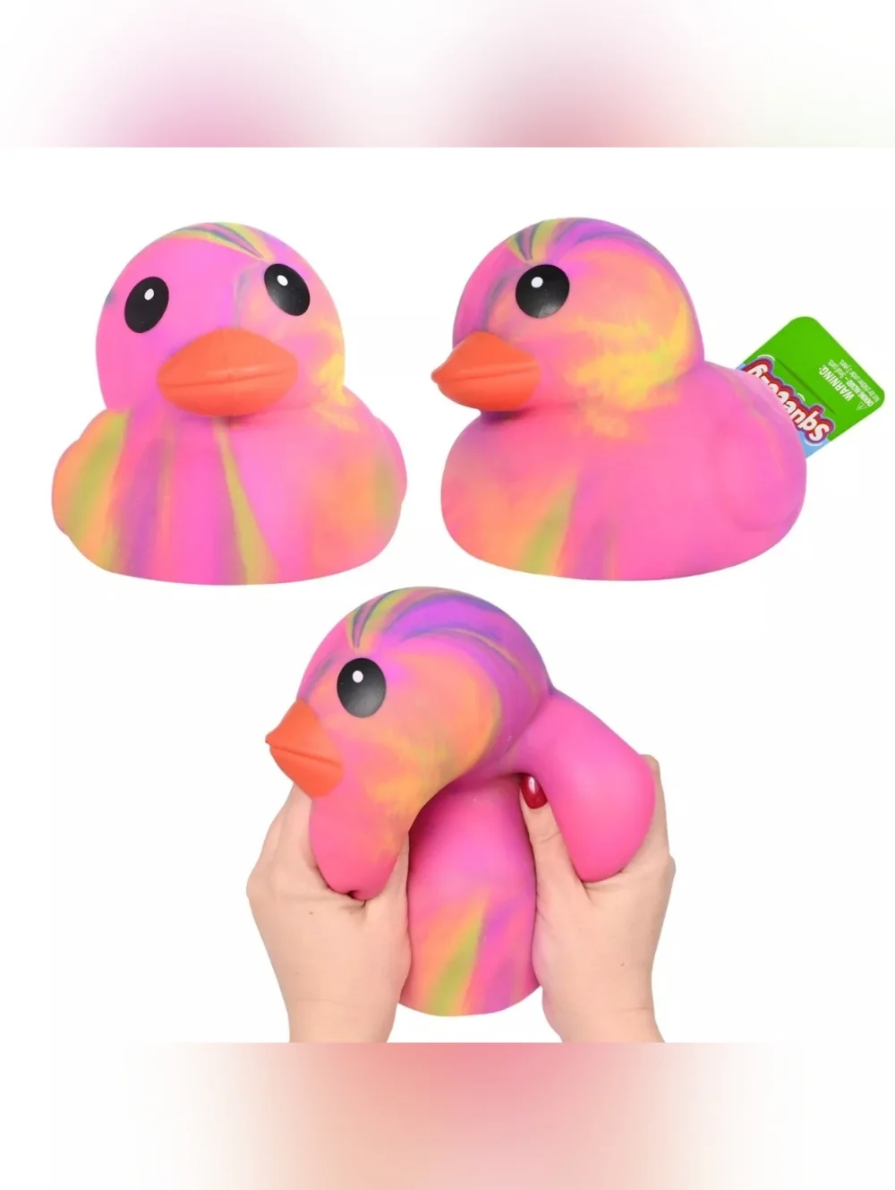 Squeeezy Jumbo Rainbow Tie Dye Squishy Duck 🐥 Viral Sensory Toy Hot Pink